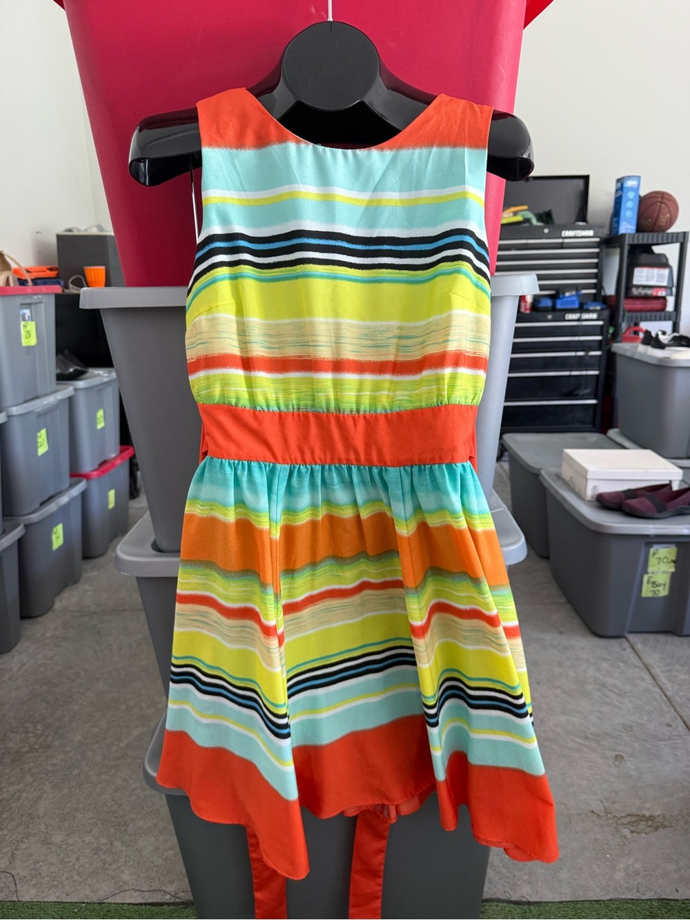 ' Striped Summer Dress in Orange and Aqua mp29